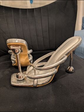 Silver Strappy High Heel Sandals for Women